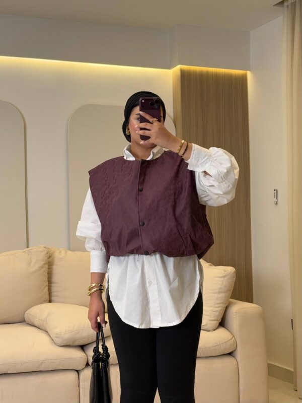 جاكت جلد كت Faux Leather Button-Up Puffer Vest