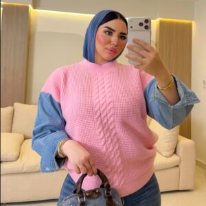 photo_2026-10-24_02-21-36 بلوفر Denim-Sleeve Cable Pullover